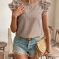 Honey Ruffled Printed Round Neck Cap Sleeve Blouse