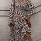Printed V-Neck Long Sleeve Midi Dress