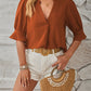 Full Size Notched Half Sleeve Blouse