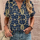 Full Size USA Themed Printed Notched Short Sleeve Blouse