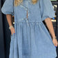 Bowknot Round Neck Half Sleeve Denim Dress