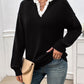 Devine Lace Detail Notched Long Sleeve Sweater