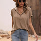 Full Size Half Button Hooded Short Sleeve Blouse