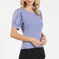 Mittoshop Mineral Wash Puff Sleeve Rib Knit T-Shirt