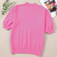 Flower Mock Neck Short Sleeve Sweater