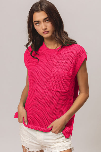 BiBi Patch Pocket Cap Sleeve Sweater Top - Brand BiBi