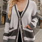 Contrast Button Up Long Sleeve Cardigan