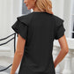 Full Size Eyelet Notched Flutter Sleeve T-Shirt