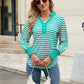 Contrast Striped Notched Long Sleeve Top