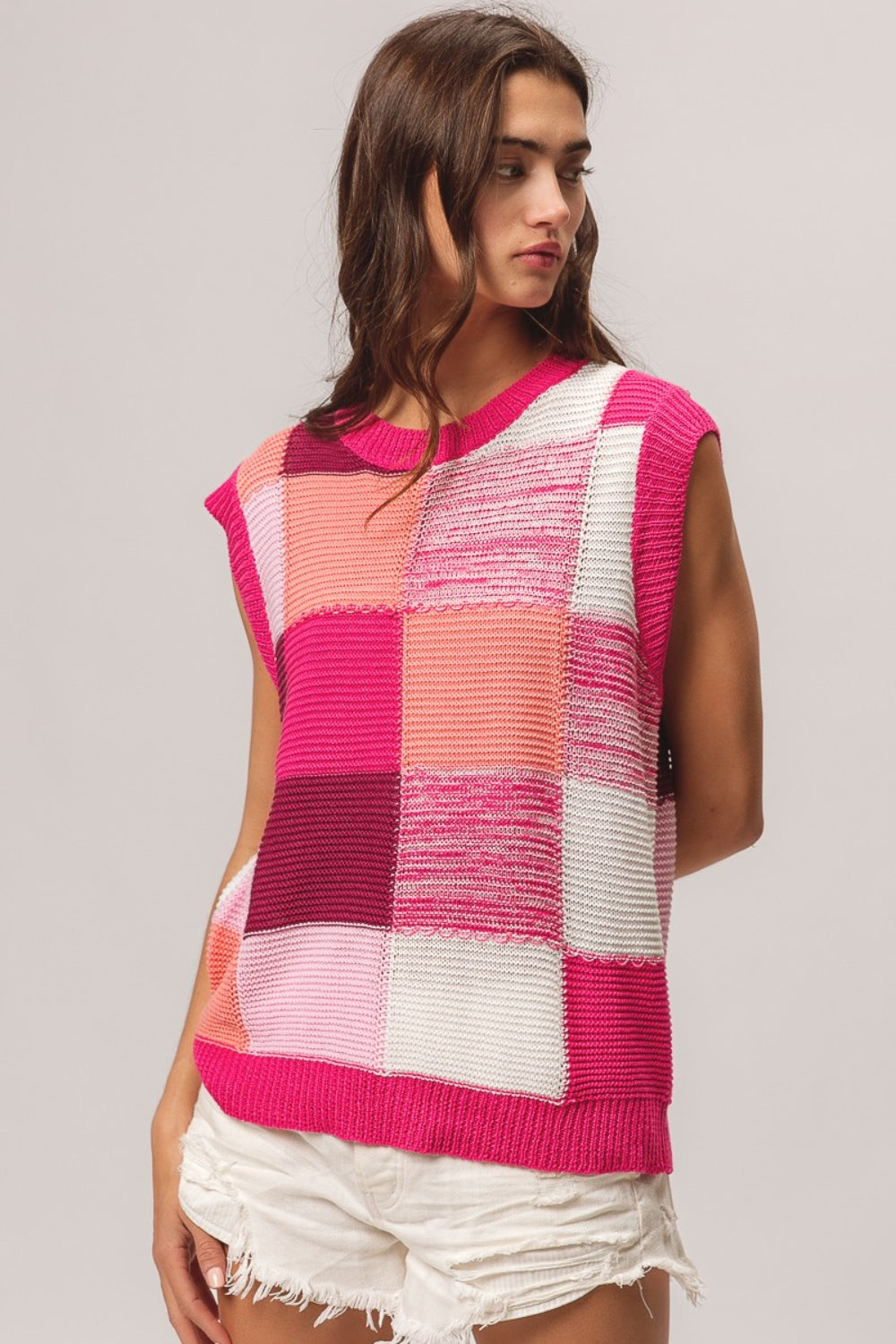 BiBi Color Block Round Neck Sweater Vest *