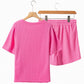 Waffle-Knit Round Neck Top and Shorts Set