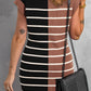 Striped Quarter Zip Cap Sleeve Sweater Dress