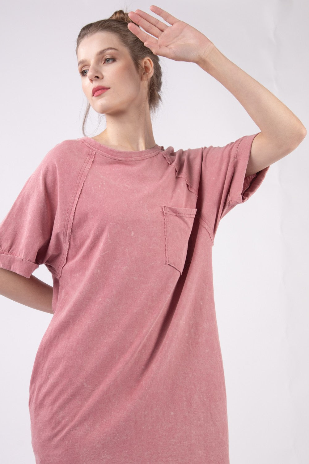 VERY J Washed Mauve Round Neck Mini Tee Dress *