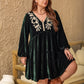 Plus Size Embroidered V-Neck Long Sleeve Dress