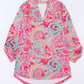 Plus Size Printed Notched Long Sleeve Blouse