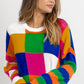 Color Block Round Neck Long Sleeve Sweater