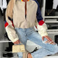 Contrast Baseball Collar Zip Up Long Sleeve Jacket