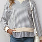 Perfee Faux Layered Striped Long Sleeve Sweatshirt