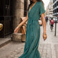 Surplice Tie Waist Short Sleeve Maxi Dress