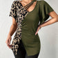 Ruched Leopard Flutter Sleeve T-Shirt