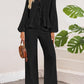 Tie Neck Balloon Sleeve Top and Pants Set