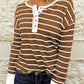 Striped Waffle Knit Henley Long Sleeve Top