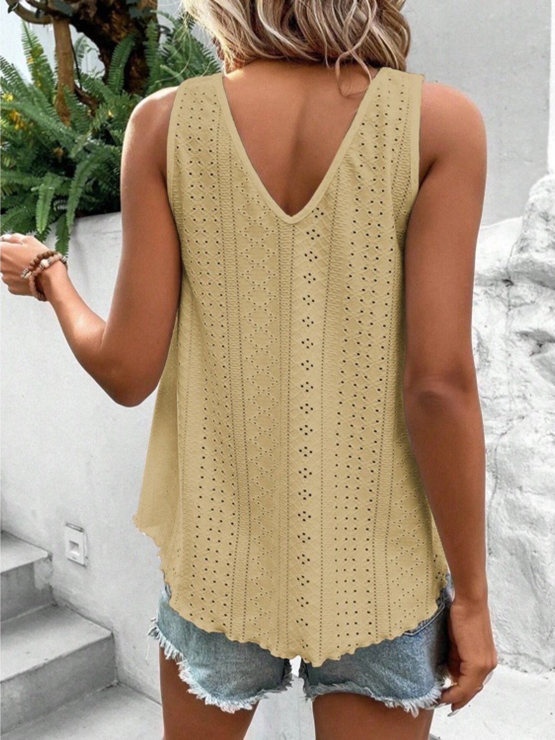 Full Size Eyelet V-Neck Wide Strap Tank