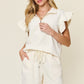 Double Take Full Size Texture Flounce Sleeve Top and Drawstring Shorts Set