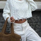 Cable-Knit Round Neck Long Sleeve Cropped Sweater