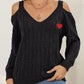 Cable-Knit Heart V-Neck Sweater
