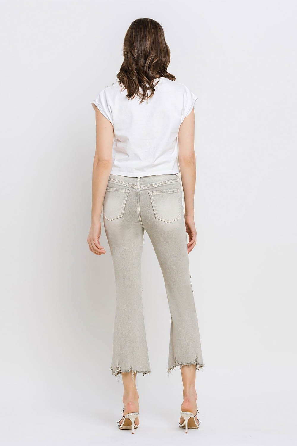Lovervet Distressed Raw Hem Cropped Flare Jeans *