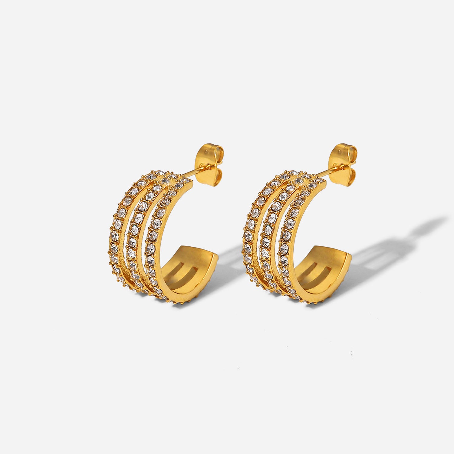 Jack & Din Stainless Steel Inlaid Zircon C-Hoop Earrings *