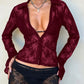 Devine Plunge Long Sleeve Lace Top
