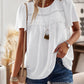 Devine Lace Detail Round Neck Short Sleeve Blouse