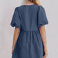 Oh Bow Ruched Puff Sleeve Mini Dress