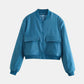 Pocketed Snap Down Baseball Collar Jacket