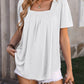 Ruched Square Neck Short Sleeve Blouse