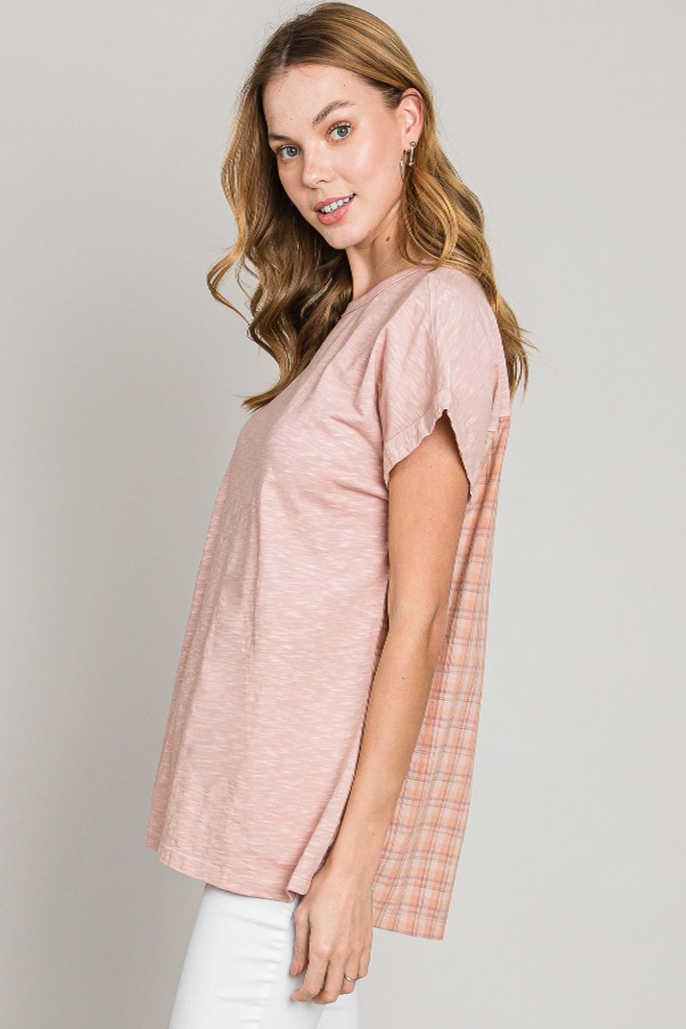 Cotton Bleu by Nu Label Plaid Short Sleeve T-Shirt *