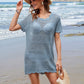 Openwork Round Neck Short Sleeve Cover-UP