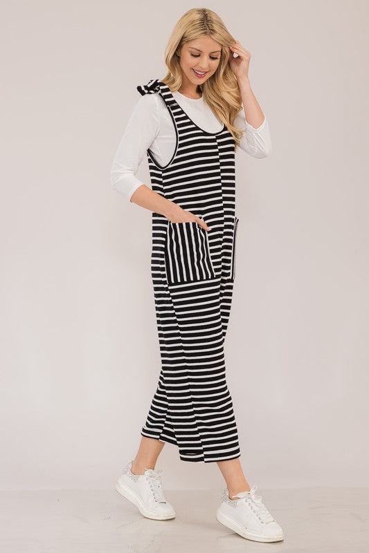 Celeste Full Size Striped Scoop Neck Overalls with Pockets