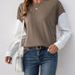 Perfee Round Neck Striped Sleeve Sweatshirt