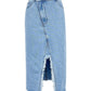 Raw Hem Slit Midi Denim Skirt