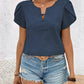 Notched Short Sleeve Blouse