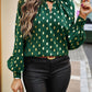 Mock Neck Cutout Lantern Sleeve Blouse