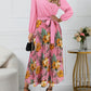 Pleated Printed Surplice Long Sleeve Dress