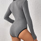 Perfee Contrast Trim Johnny Collar Long Sleeve Bodysuit
