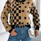Plaid Round Neck Long Sleeve Sweater