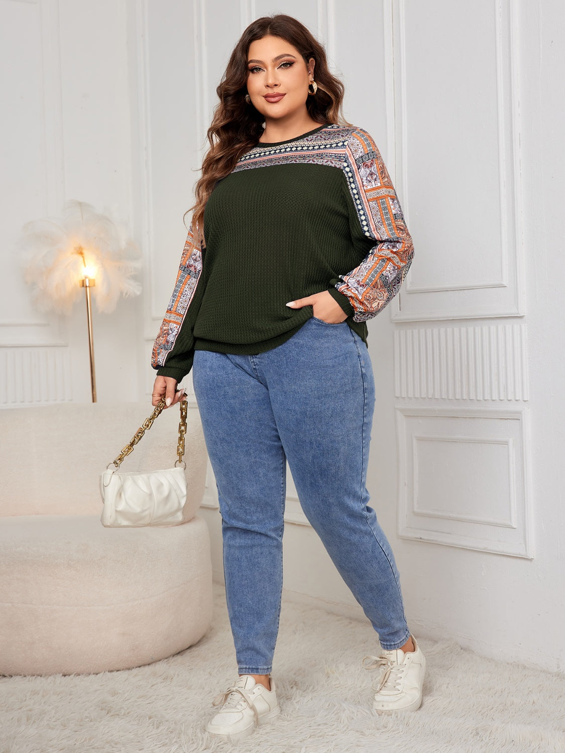 Plus Size Printed Long Sleeve Sweatshirt