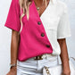 Full Size Decorative Button Surplice Short Sleeve Blouse