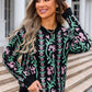 Flower Round Neck Long Sleeve Sweater